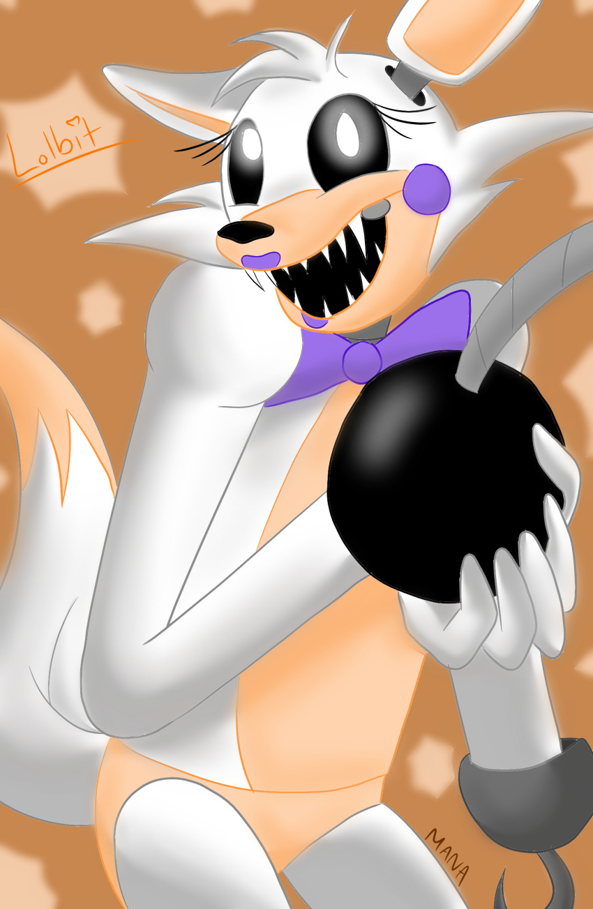 2016 animatronic anthro canine five_nights_at_freddy's five_nights_at_freddy's_world fox glowing glowing_eyes hi_res hook lolbit_(fnaf) machine mammal mana-chan_(artist) robot solo video_games