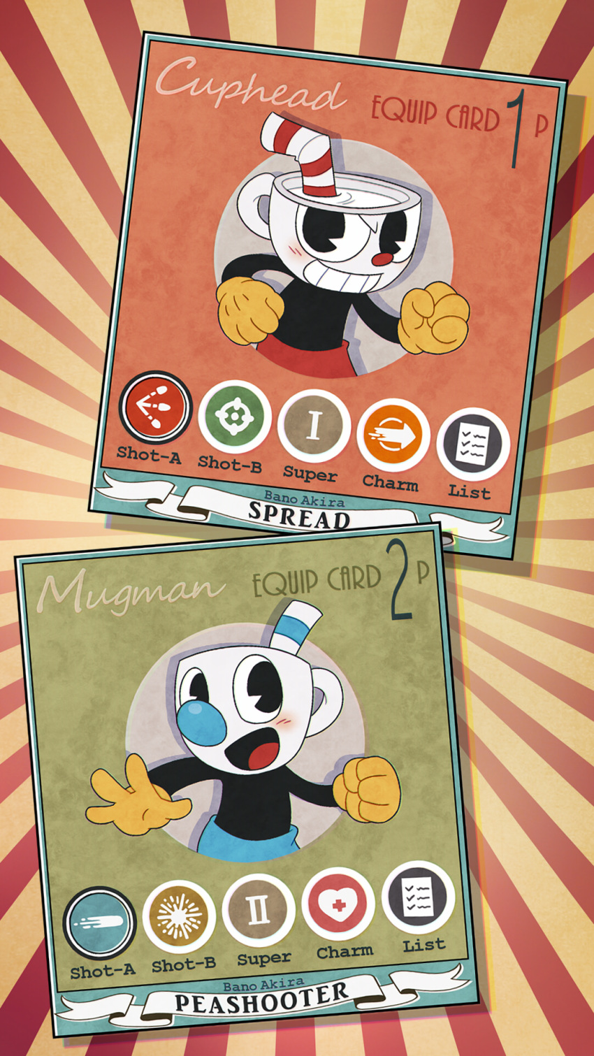 2018 animate_inanimate banoakira blush clothing cuphead_(character) cuphead_(game) duo english_text gloves hi_res humanoid male mugman not_furry object_head sibling text video_games