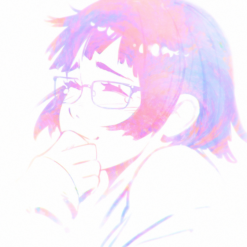 &gt;_&lt; :3 close-up closed_eyes closed_mouth commentary face glasses ilya_kuvshinov original short_hair smile solo tears x3