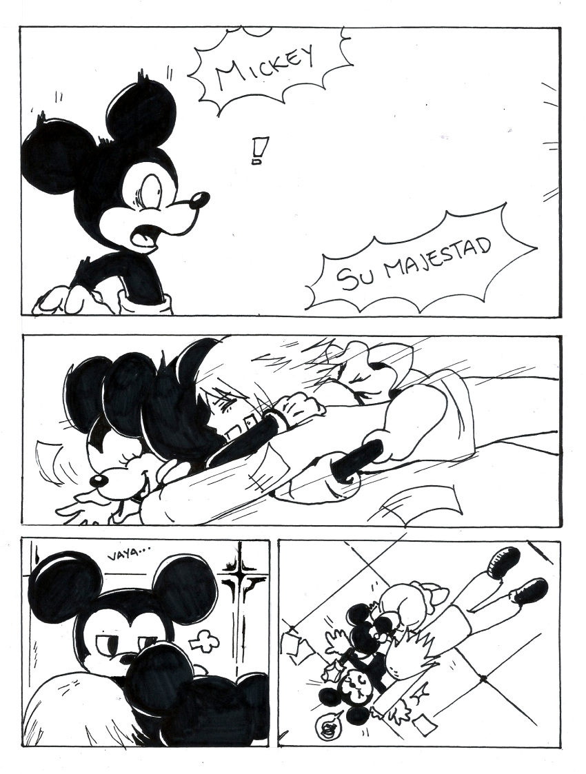 black_and_white chibicutelucy comic comic_page dialogue disney doujinshi female human kingdom_hearts loretoons male mammal manga mickey_mouse minnie_mouse monochrome mouse riku_(kingdom_hearts) rodent round_ears spanish square_enix text traditional_media_(artwork) una_tercer_rueda video_games