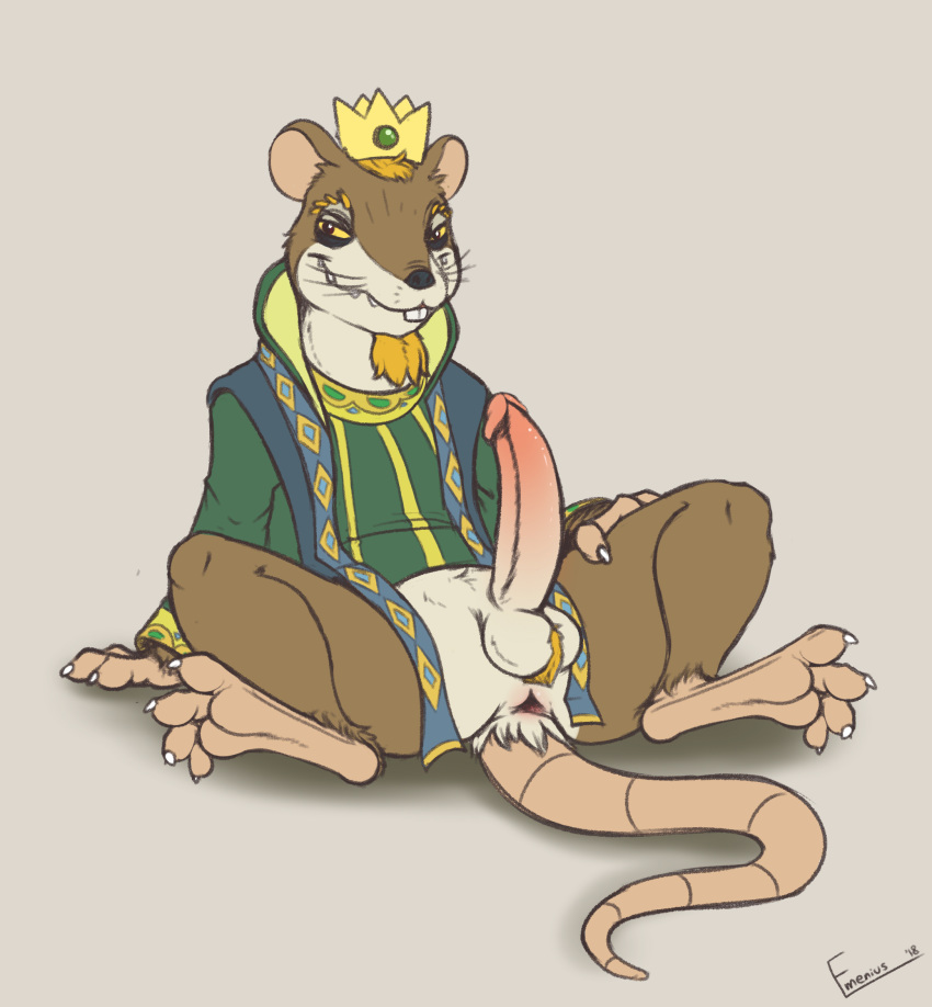 4_toes anthro anus buckteeth claws clothing crown emenius facial_hair feet hairy_balls hi_res king looking_at_viewer male mammal mausinger mouse ni_no_kuni paws penis presenting rodent royalty simple_background smile solo spread_legs spreading teeth toes whiskers