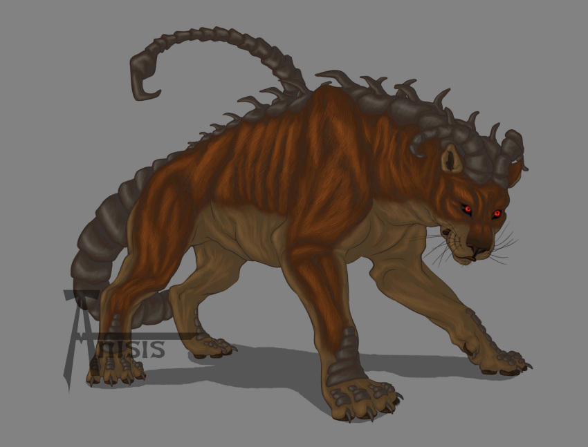 anisis claws digital_media_(artwork) feral male manticore red_eyes simple_background solo