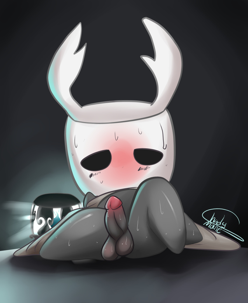 balls blush girly hollow_knight hollow_knight_(species) male penis protagonist_(hollow_knight) shady_mane small_penis sweatingseating thick_thighs