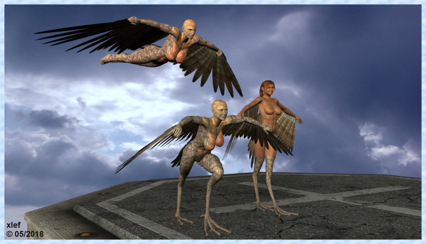 3d_(artwork) animal_humanoid avian avian_humanoid breasts daz3d dazstudio digital_media_(artwork) female group hair harpy humanoid monster_girl_(genre) mythical nipples nude short_hair xlef