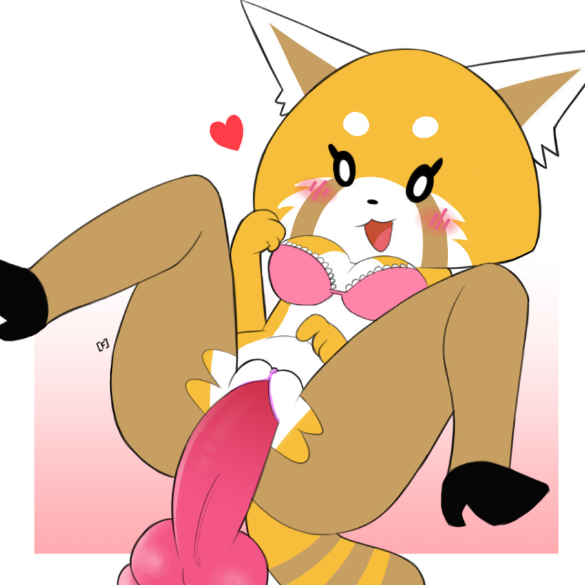 &lt;3 2018 aggressive_retsuko animal_genitalia animal_penis blush bottomless boxf breasts canine_penis cleavage clitoris clothed clothing digital_media_(artwork) female fishnet fur hi_res lying male male/female mammal on_back open_mouth orange_fur penis pussy red_panda retsuko sanrio sex simple_background spread_legs spreading vaginal