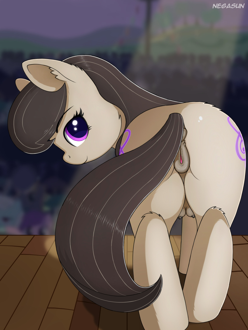 2018 absurd_res anatomically_correct anatomically_correct_pussy animal_genitalia animal_pussy butt cutie_mark digital_media_(artwork) earth_pony equine equine_pussy eyelashes female feral friendship_is_magic fur hair hi_res horse looking_at_viewer looking_back mammal my_little_pony negasun octavia_(mlp) pony presenting presenting_pussy pussy rear_view smile teats