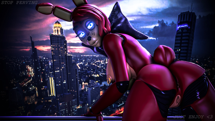 &lt;3 3d_(artwork) animatronic anthro bexstinsfm big_breasts breasts building city detailed_background digital_media_(artwork) english_text fan_character female five_nights_at_freddy's glowing glowing_eyes hair isabel_(bexstinsfm) lagomorph looking_at_viewer machine mammal nipple_piercing nipples nude outside piercing pussy robot simple_background sky solo source_filmmaker standing text video_games