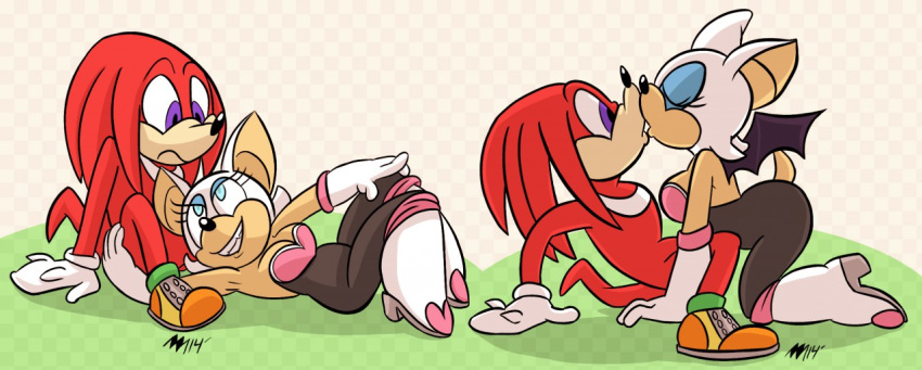 annie-mae bat echidna female kissing knuckles_the_echidna male mammal monotreme rouge_the_bat sonic_(series)