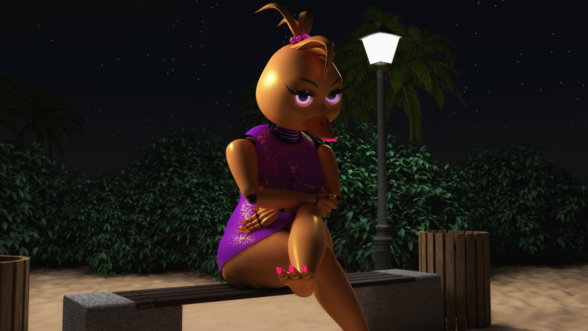 animatronic beach chica clothing female five_nights_at_freddy's five_nights_at_freddy's_2 hi_res machine night robot sand seaside solo sonic-mj video_games