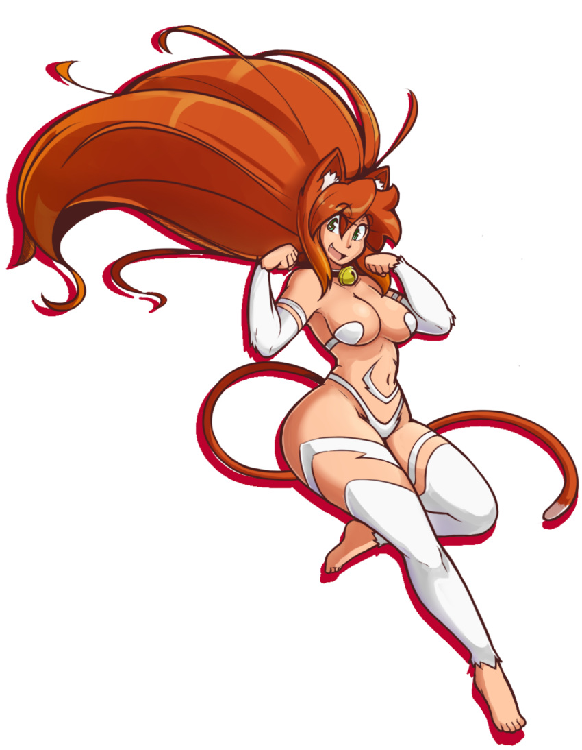 2014 alpha_channel animal_humanoid bell breasts brown_fur brown_hair capcom cat_humanoid cat_tail clothed clothing collar cosplay darkstalkers eikasianspire felicia_(darkstalkers) feline female fur green_eyes hair hi_res humanoid long_hair looking_at_viewer mammal navel open_mouth outline simple_background skimpy smile solo thick_thighs transparent_background upscale video_games wide_hips
