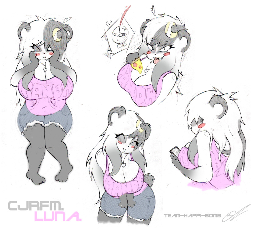 anthro bear big_breasts blood blush breasts cleavage clothed clothing digital_media_(artwork) duo eyes_closed female food jewelry looking_at_viewer luna_paws mammal mixed_media necklace nosebleed open_mouth panda pencil_(artwork) pictographics pizza pose slightly_chubby slit_pupils smutbunny solo stick_figure suggestive tongue tongue_out traditional_media_(artwork)