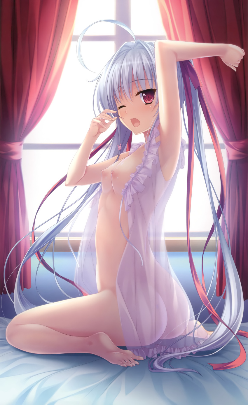 ass bottomless breasts lingerie maniwa_shouko moonstone natsu_no_iro_no_nostalgia nipples no_bra open_shirt see_through yamakaze_ran