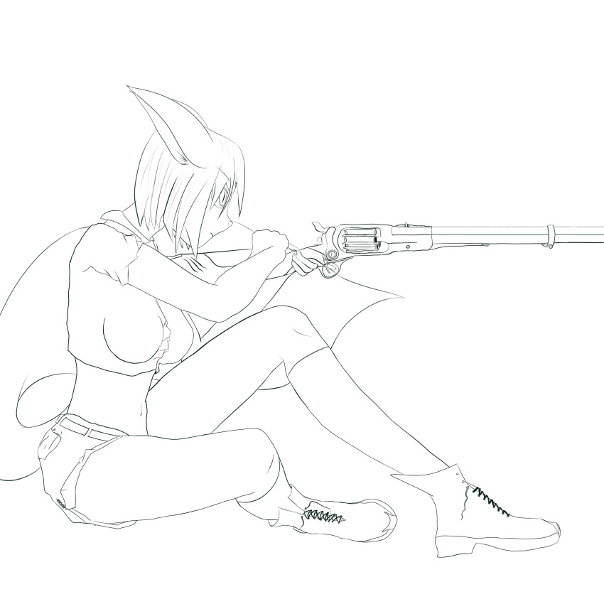 anthro breasts canine cyberkitt female fennec fox gun mammal ranged_weapon rifle sitting solo weapon
