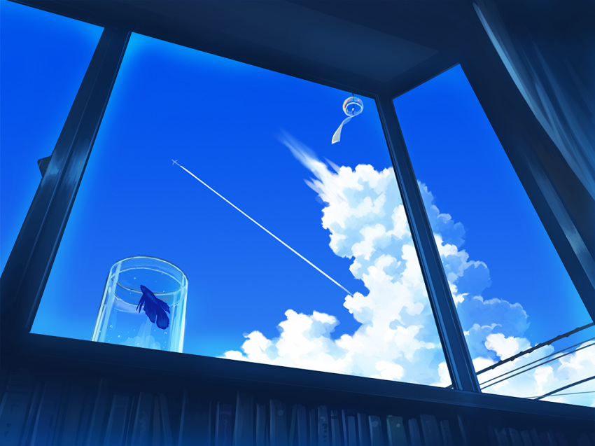 day fish indoors mizuasagi no_humans original scenery sky window windowsill