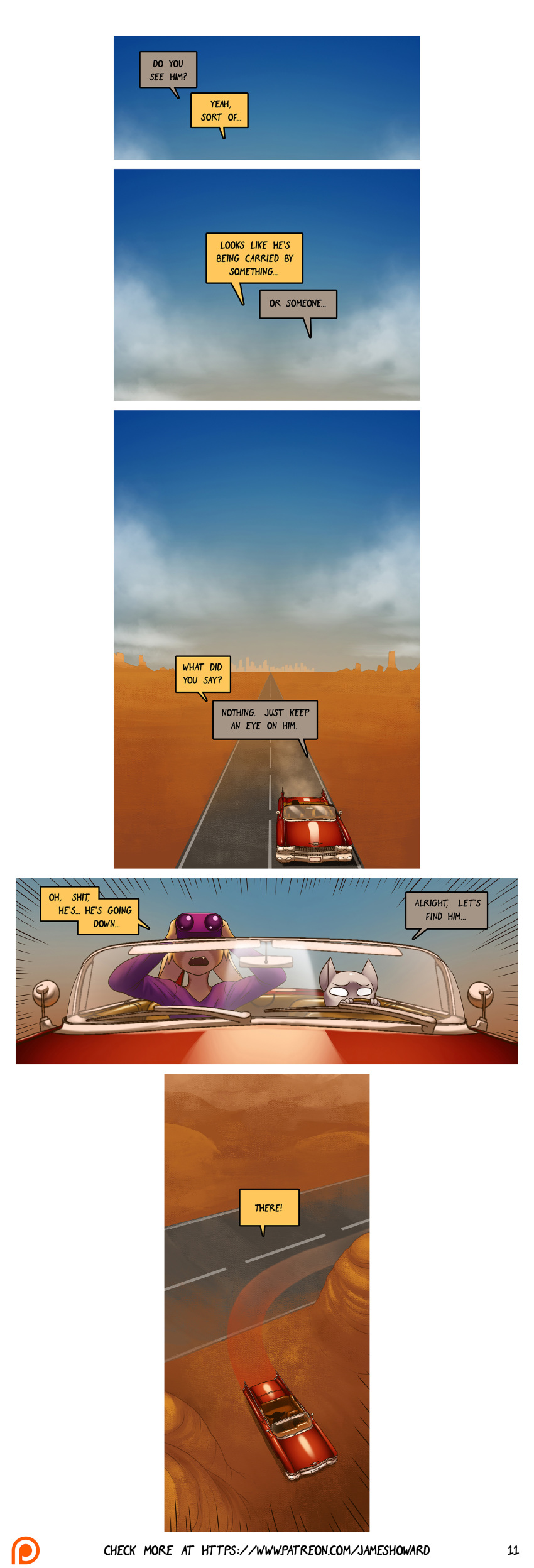 car cat clothing comic desert dialogue feline gabe_(james_howard) james_howard mammal reggie_(james_howard) vehicle