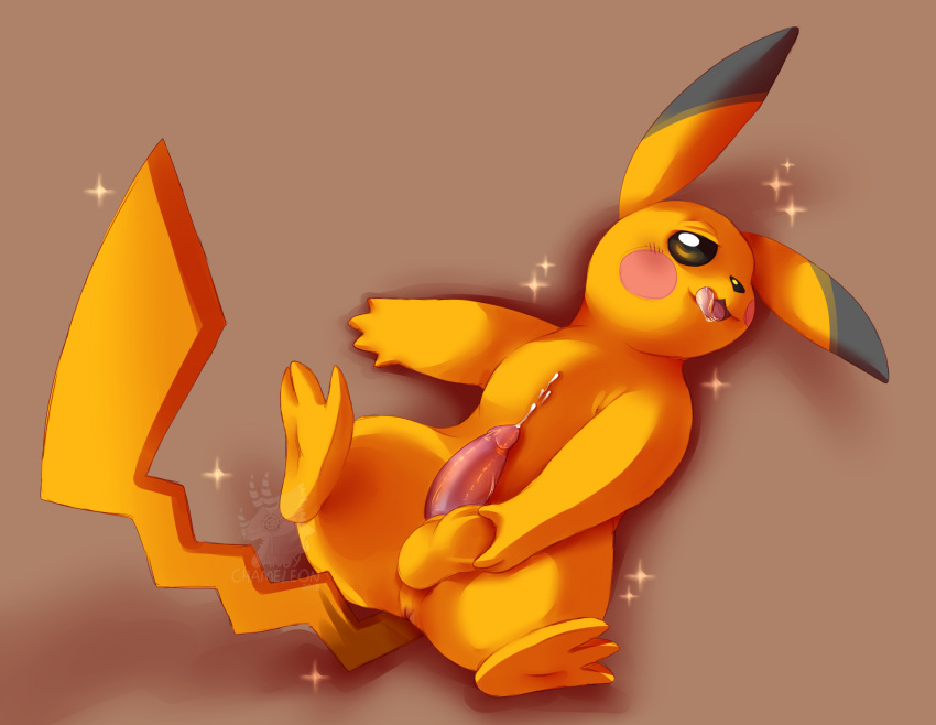 anus ball_fondling balls blush candychameleon cum cum_on_body dipstick_ears erection fondling fur licking licking_lips looking_at_viewer lying male nintendo on_back orange_fur penis pikachu pok&eacute;mon pok&eacute;mon_(species) semi-anthro shiny_pok&eacute;mon solo spread_legs spreading tongue tongue_out video_games