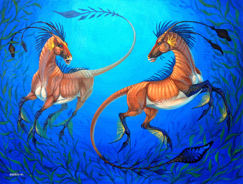 2014 ambiguous_gender anisis blue_eyes duo feral spines traditional_media_(artwork) underwater water