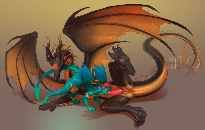 anthro black_dragon_kalameet dark_souls demon dragon drooling fellatio feral incubus inkh male male/male neverneverland oral paws saliva sex size_difference video_games webbing wings