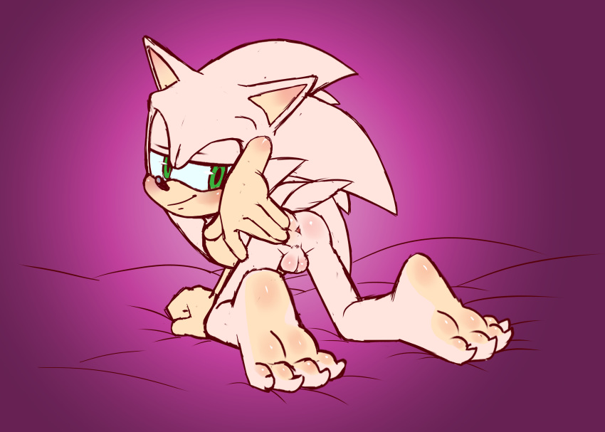 all_fours anthro anus backsack balls bed bedroom_eyes blush butt claws feet fur green_eyes half-closed_eyes hedgehog looking_at_viewer looking_back male mammal nude penis perineum pink_fur presenting presenting_anus seductive skyeprower smile solo sonic_(series) sonic_the_hedgehog spread_anus spreading