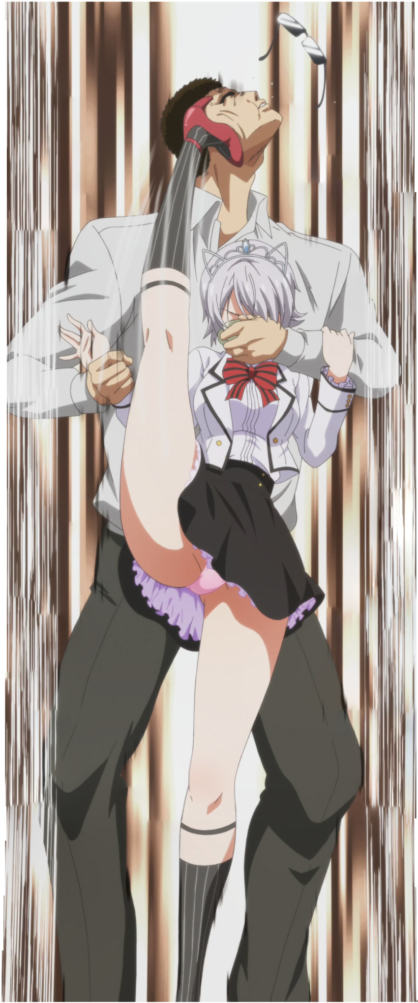 1girl chartreux_westia high_heels kicking kishuku_gakkou_no_juliet panties pantyshot pantyshot_(standing) screencap standing stitched third-party_edit underwear