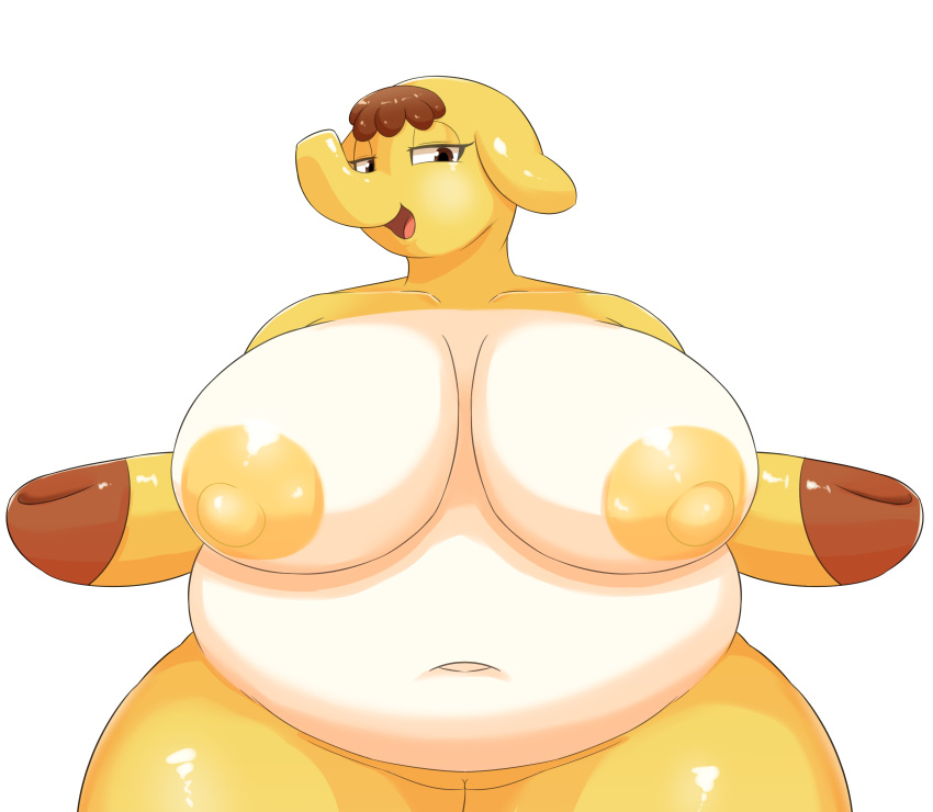 2018 absurd_res animal_crossing anthro anthrofied bedroom_eyes belly big_belly big_breasts biped blush braffy breasts brown_eyes brown_hair countershade_torso countershading digital_drawing_(artwork) digital_media_(artwork) elephant eloise_(animal_crossing) eyelashes female front_view fupa hair half-closed_eyes half-length_portrait hi_res hooves huge_breasts hyper hyper_belly hyper_breasts japanese looking_at_viewer mammal multicolored_skin navel nintendo nipples nude obese obese_female open_mouth open_smile overweight overweight_female pink_tongue portrait puffy_nipples pussy seductive shadow shiny short_hair simple_background smile solo spread_arms standing thick_thighs tongue trunk two_tone_skin video_games white_background white_countershading white_skin wide_hips yellow_nipples yellow_pussy yellow_skin