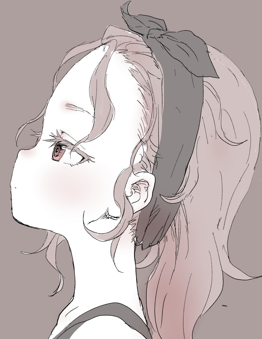 1girl absurdres brown_background brown_eyes brown_hair closed_mouth commentary forehead from_side hair_slicked_back hairband highres medium_hair original portrait profile simple_background solo yamamoto_souichirou