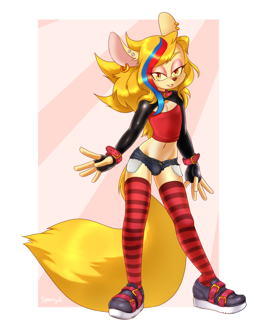 bangs blonde_hair bulge clothed clothing ear_piercing fur girly hair lipstick long_hair long_tail looking_at_viewer makeup male mammal mink mustelid pantymink piercing rubber skimpy solo spandex sparkydb tight_clothing yellow_fur