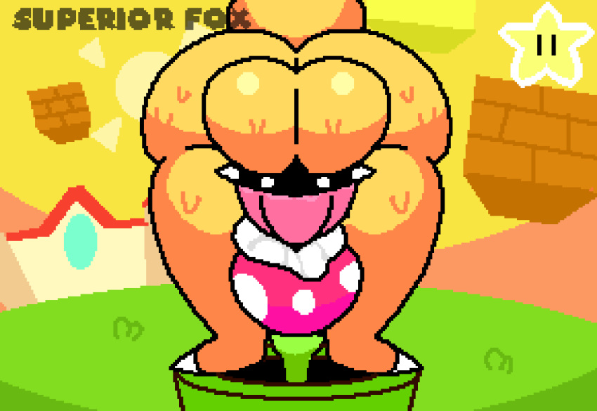 2019 animated big_butt bowser butt digital_media_(artwork) fellatio flora_fauna forced forced_oral loop male mario_bros nintendo oral piranha_plant pixel_(artwork) plant sex superiorfoxdafox video_games