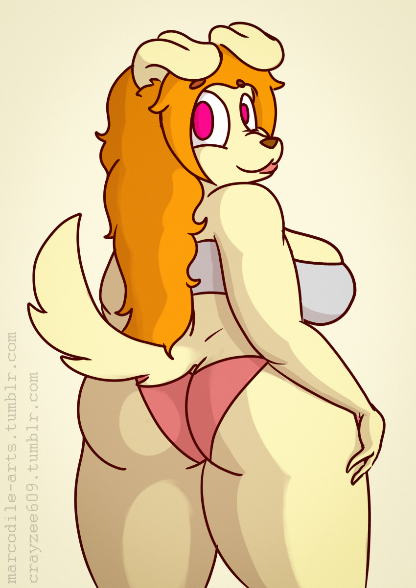 anthro big_breasts big_butt breasts butt canine clothing crayzee609 female hair holly_(brasive) long_hair looking_at_viewer looking_back mammal marcodile rear_view side_boob smile solo