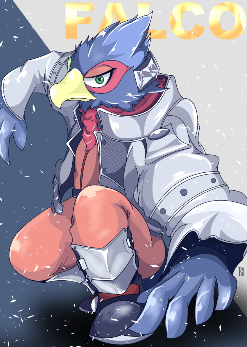 anthro avian clothed clothing falco_lombardi male nintendo solo star_fox tsukuda_0018 video_games