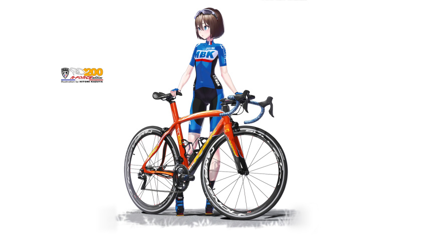 bicycle bike_shorts brown_hair glasses gloves hitomi_kazuya original short_hair shorts skintight watermark white