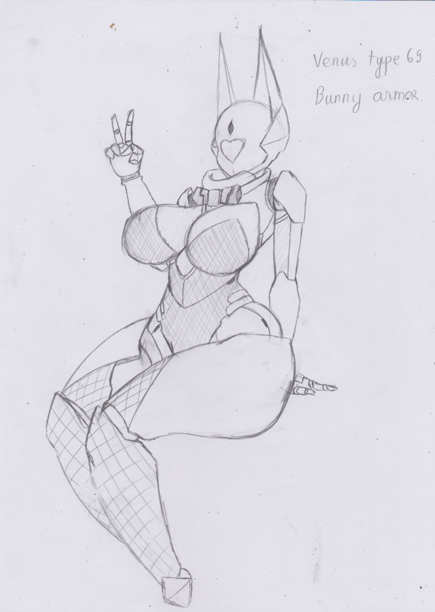 2018 anubian_jackal armor big_breasts bow_tie breasts bunny_costume canine clothing costume cybernetics female footwear hi_res humanoid jackal machine mammal not_furry robot solo thick_thighs venus_(zzvinniezz) wide_hips zzvinniezz