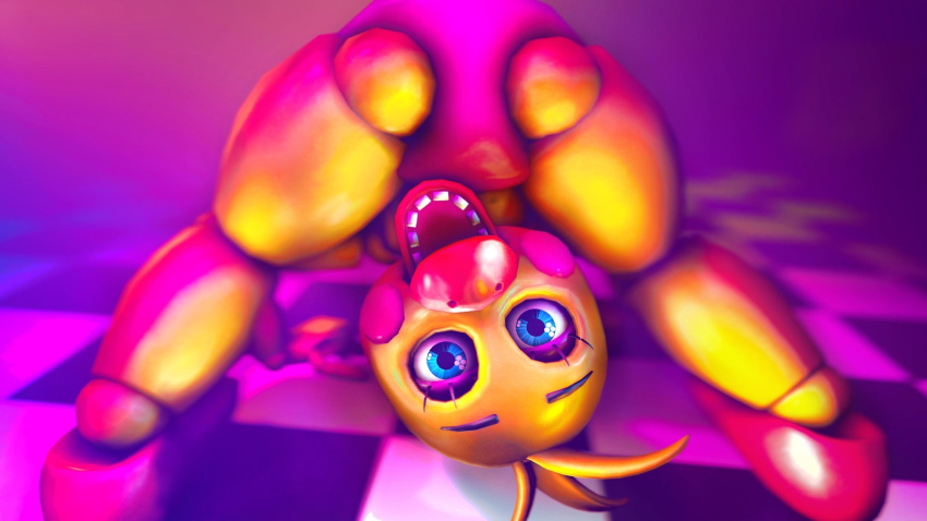 animatronic avian beak bird female five_nights_at_freddy's five_nights_at_freddy's_2 looking_at_viewer machine open_beak open_mouth robot solo source_request tagme toothed_beak toy_chica_(fnaf) unknown_artist video_games