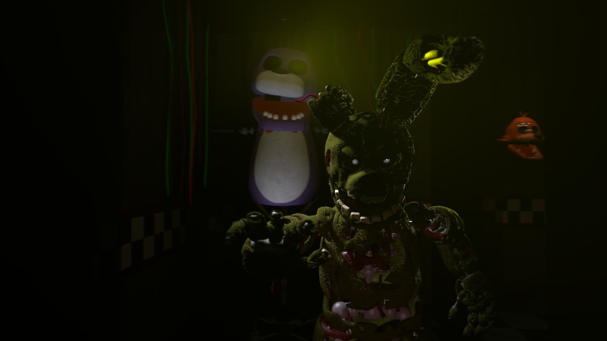 3d_(artwork) angry animatronic bonnie_(fnaf) broken canine dark digital_media_(artwork) five_nights_at_freddy's five_nights_at_freddy's_3 fox foxy_(fnaf) glowing glowing_eyes lagomorph machine mammal rabbit robot source_filmmaker springtrap_(fnaf) undead video_games yaboiscout zombie