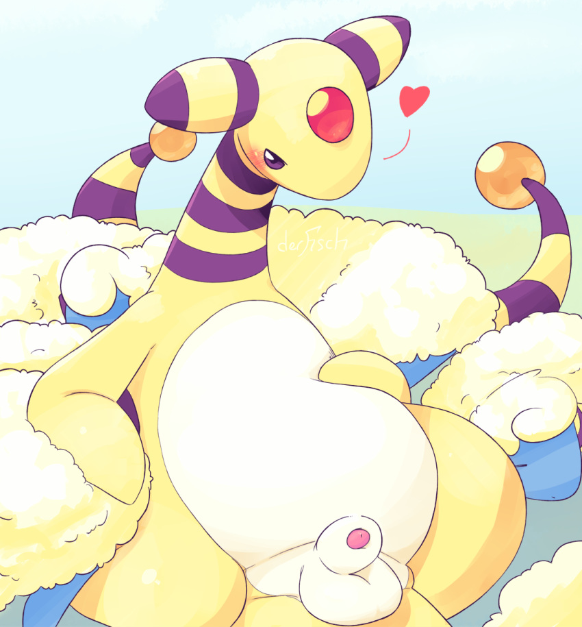 afterglow_the_ampharos ampharos animal_genitalia balls caprine derfisch group looking_at_viewer male mammal mareep nintendo outside penis penis_tip pok&eacute;mon pok&eacute;mon_(species) sheath slightly_chubby solo_focus video_games