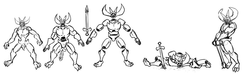 armor demon dick_sword dragmon humanoid_to_inanimate simple_background solo transformation white_background