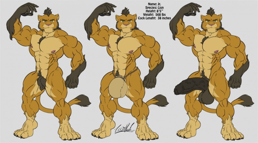 anthro balls big_balls big_penis bulge clothing feline flexing huge_penis humanoid_penis lion looking_at_viewer male mammal model_sheet muscular muscular_male mutton_chops off/on pecs penis pubes solo standing uncut underwear vein veiny_penis zeusralo