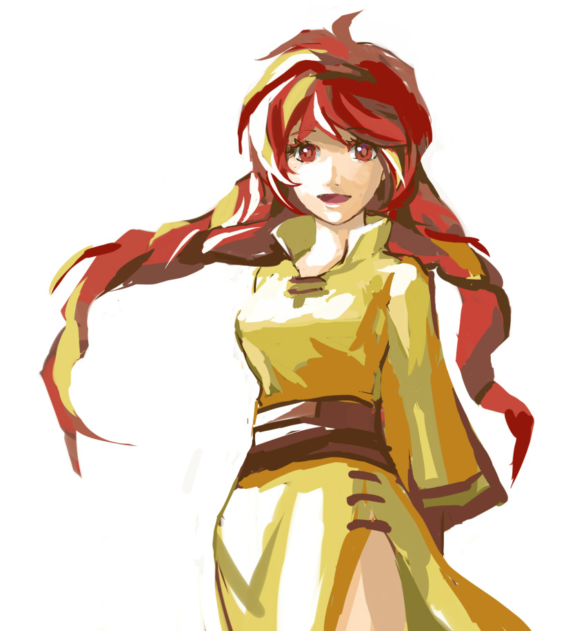 braid commentary_request dress gensou_suikoden gensou_suikoden_ii highres long_hair red_eyes red_hair solo tengaar_(suikoden) tontan twin_braids