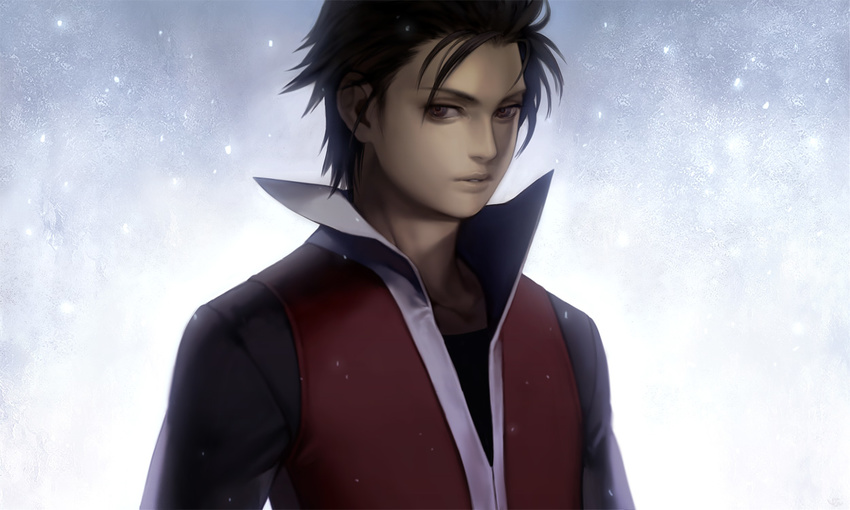 bad_id bad_pixiv_id black_hair male_focus pokemon pokemon_(game) pokemon_frlg pokemon_hgss popped_collar realistic red_(pokemon) red_(pokemon_frlg) snow solo winter yohi