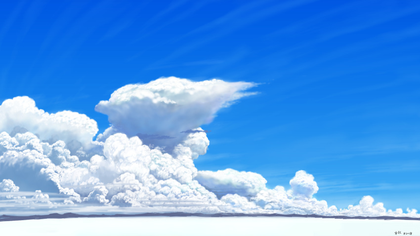 2018 blue_sky cloud commentary_request cumulonimbus_cloud dated day highres kome_(nicoseiga27949230) no_humans original outdoors scenery sky