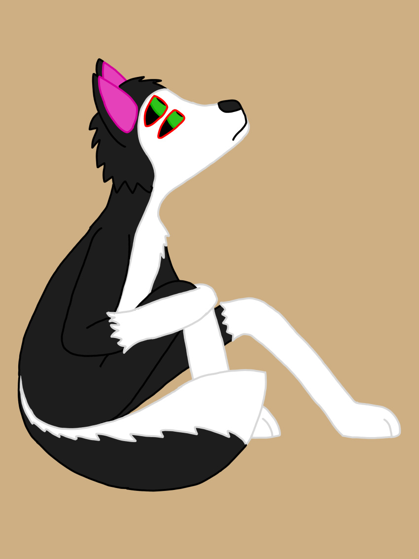 4_eyes absurd_res age_difference anthro black_body black_eyes black_fur black_hair black_nose black_tail canid canid_demon canine canis demon digital_drawing_(artwork) digital_media_(artwork) fur green_eyes hair hellhound hi_res male mammal multi_eye pink_ears pytex_wolf pytex_wolf_(character) sad solo tail white_arms white_body white_chest white_fur white_paws white_tail wolf younger_male