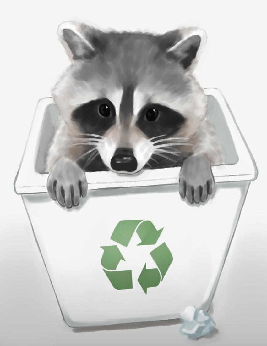 1other absurdres arrow_(symbol) highres in_trash_can looking_at_viewer original raccoon recycle_bin recycling_symbol solo tagme trash_can trashpanda_11b