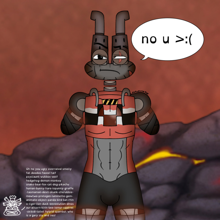 &gt;:( 1:1 2023 2_missing_limbs abs amputee angry animal_slur annoyed anthro armless aurali_(satuputra) belly black_bandage black_bottomwear black_clothing black_shorts bottomwear brown_core brown_electric brown_lightning brown_orb bulge candywateramputee12 chapstick clothing core crown cybernetics cyborg detailed_shading dialogue digital_drawing_(artwork) digital_media_(artwork) digitalsingingmonsters disability double_amputee earless earth_island electric electricity electronics emoji english_text epic_wubbox exhaust_pipe exhaust_pipe_horns eye_scar facial_scar female fire_emoji floating_neck front_view frown gantlety gem glowing gold_island grey_belly grey_neck grey_shoulder_pads half_body harassment hazard_stripes headgear hi_res humanoid humor ibispaintx insult lightning lip_scar looking_at_another machine male meme meme_face meme_reference missing_all_arms missing_arm mouth_closed muscular muscular_male no_u no_u_&gt;:( noseless not_blood not_furry offensive open_frown open_mouth open_smile orb organs outside pupils red_body redraw rib_cage roblox_man_face satuputra satuputra122 satuputra796 satuwu_putra scar scenery_porn shaded shitpost shorts shoulder_pads smile soft_shading solo speech_bubble tag_panic teeth text the_rock's_eyebrow_raise traced tube wall_of_tags where_is_your_god_now white_line_art wubbox_(my_singing_monsters)