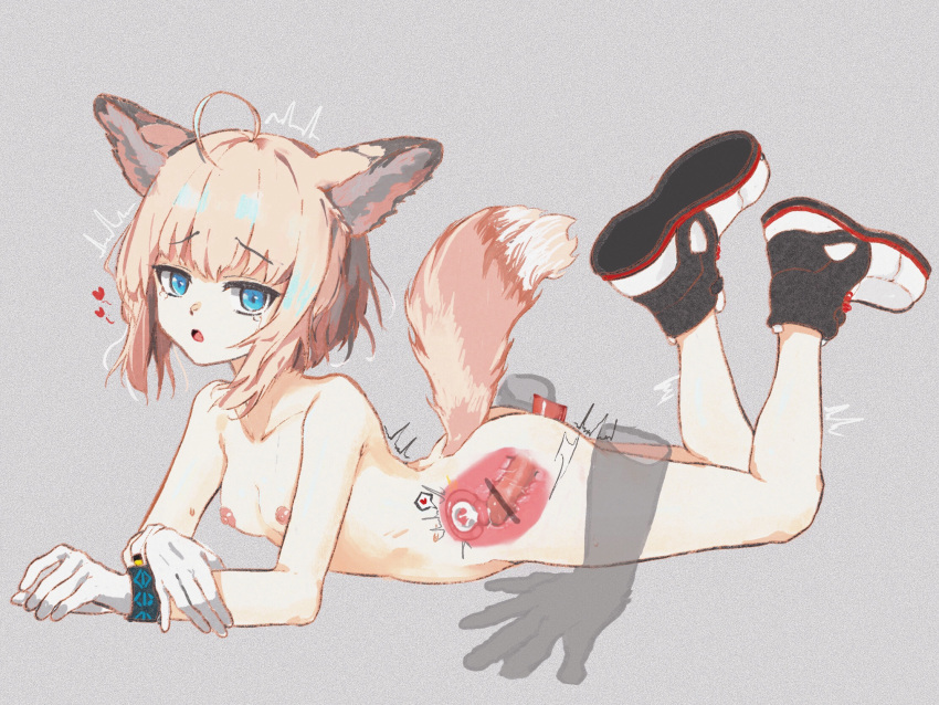 1326496175 1girl ahoge animal_ear_fluff animal_ears arknights ass bar_censor blonde_hair blue_background blue_eyes breasts censored collarbone commentary cum fox_ears fox_girl fox_tail full_body gloves heart highres infection_monitor_(arknights) internal_cumshot legs_up looking_at_viewer lying nipples nude on_stomach open_mouth penis sex shoe_soles shoes short_hair simple_background small_breasts solo_focus sussurro_(arknights) tail vaginal white_footwear white_gloves x-ray