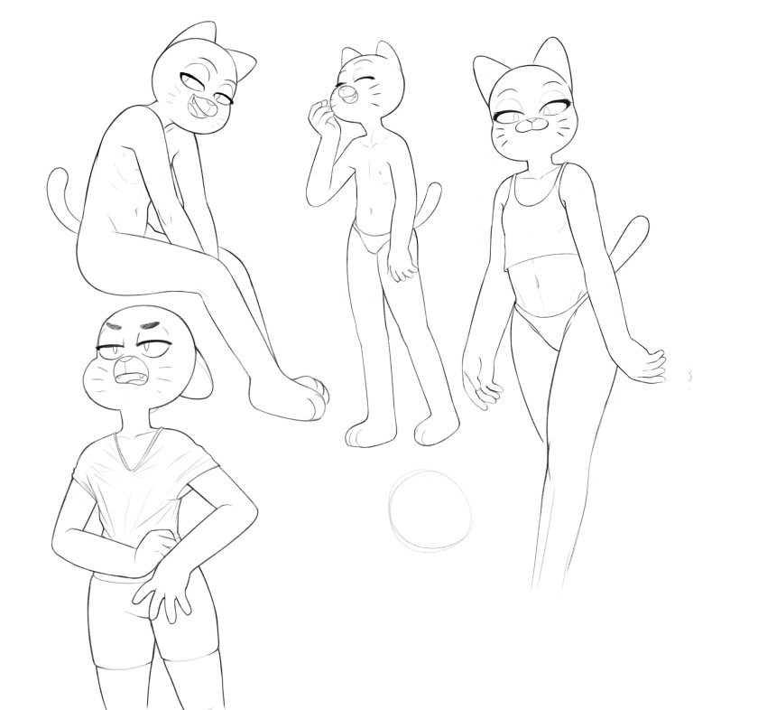 anthro cartoon_network cat clothed clothing drockdraw feline female flat_chested fur mammal mature_female nicole_watterson nipples nude panties shirt shorts tank_top the_amazing_world_of_gumball topless underwear