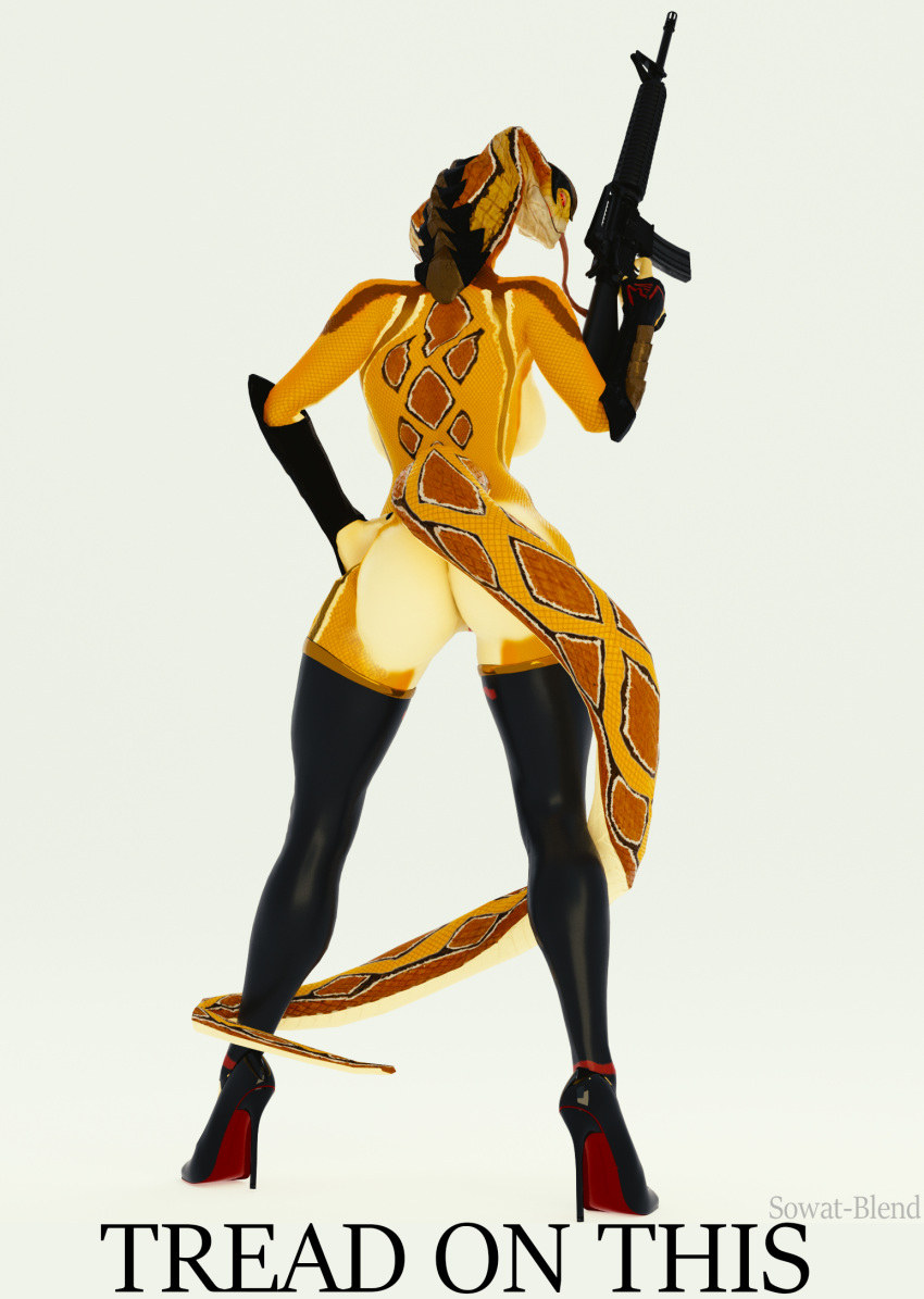 2019 3d_(artwork) alien animal_humanoid anthro areola big_breasts breasts butt claws clothing digital_media_(artwork) female footwear gun hi_res high_heels holding_object holding_weapon humanoid legwear looking_at_viewer mammal nipples nude pussy ranged_weapon reptile scalie shoes simple_background snake snake_hood solo sowat-blend standing stockings thick_thighs thigh_highs tongue tongue_out video_games viper_(x-com) weapon white_background x-com x-com_2