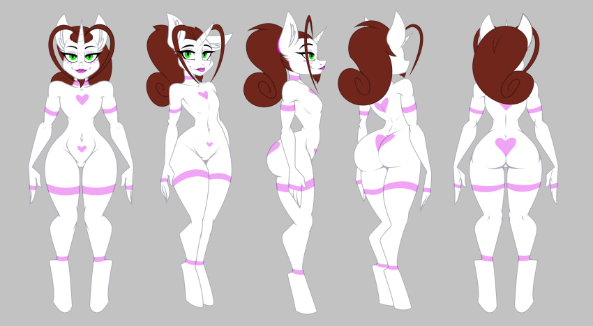 &lt;3 anthro butt equine fan_character featureless_crotch female freckles girly green_eyes grey_background horn jrvanesbroek lipstick makeup mammal my_little_pony nude phony_tail_(oc) simple_background solo unicorn wide_hips