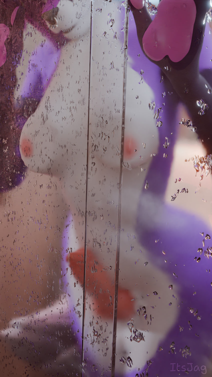 3d_(artwork) absurd_res against_surface anthro bathing behind_glass blender_(software) blender_cycles bodily_fluids breast_squish breasts canid canine digital_media_(artwork) erection fox genital_fluids herm hi_res intersex itsjag jag mammal on_glass out_of_focus precum shallow_dof shower showering solo squish steam tagme