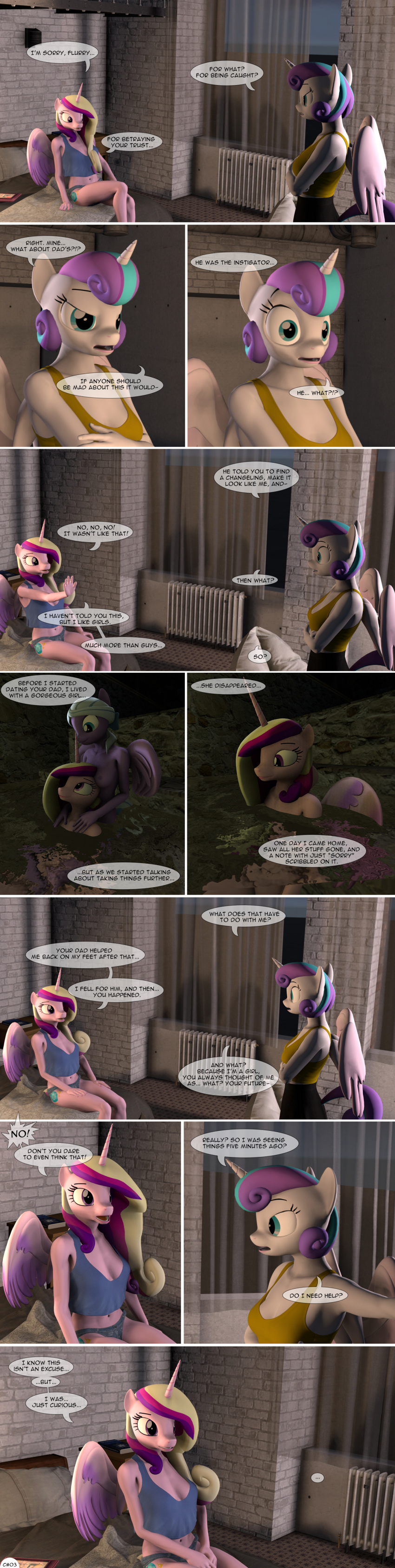 3d_(artwork) absurd_res bed clothing comic daughter_(lore) dialogue digital_media_(artwork) equid equine female female/female flashback flurry_heart_(mlp) friendship_is_magic furniture hasbro hi_res horn mammal mother_(lore) mother_and_child_(lore) mother_and_daughter_(lore) my_little_pony mythological_creature mythological_equine mythology parent_(lore) parent_and_child_(lore) parent_and_daughter_(lore) princess_cadance_(mlp) sleepwear spud-arts tall_image underwear winged_unicorn wings