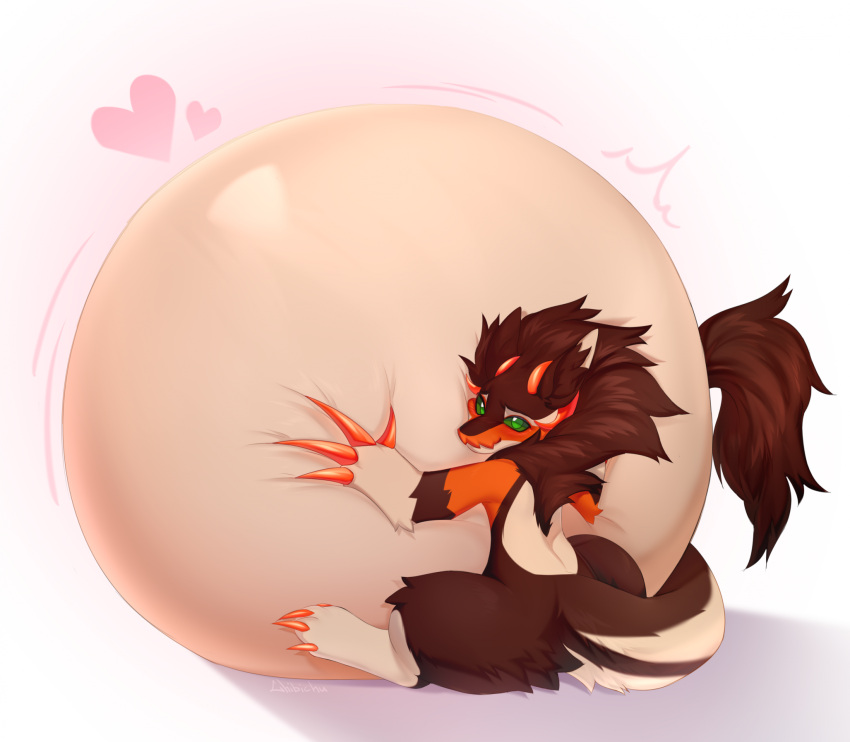 anthro belly belly_inflation blush chibichuuwu hi_res hugging_belly inflated_belly inflation inflation_fetish male overinflated solo wickerbeast